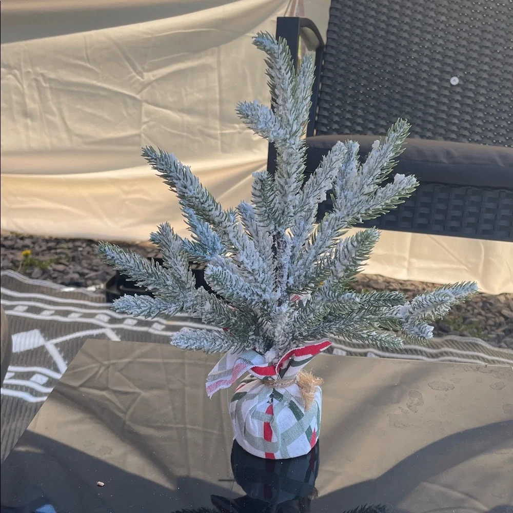 Flocked Mini Christmas Tree - Green and White Holiday Tabletop Decor